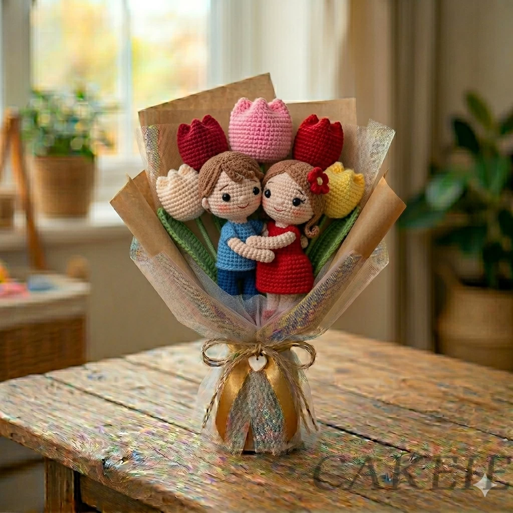 Hugging Couple Crochet Bouquet